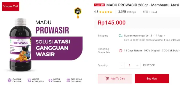 harga madu prowasir