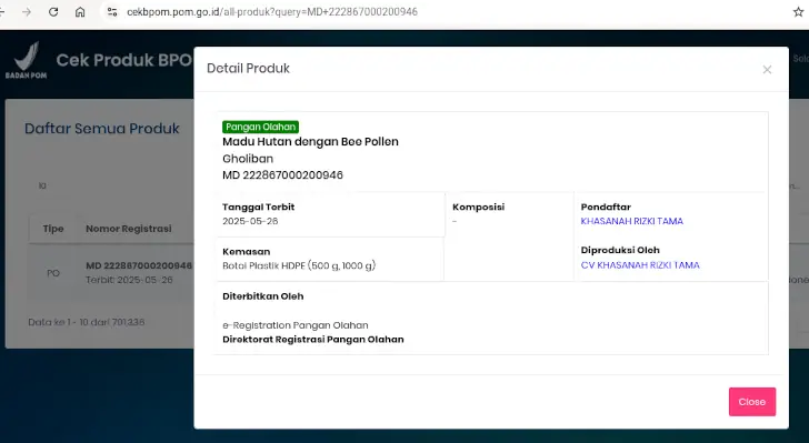 madu gholiban BPOM