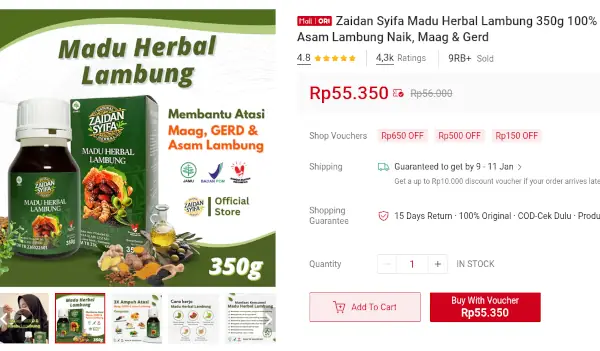 harga madu Zaidan Syifa