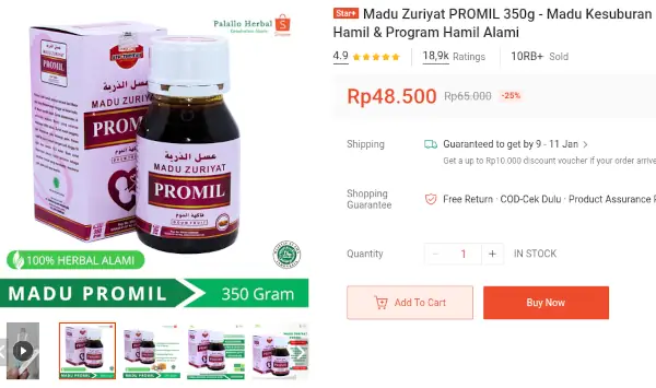 harga madu zuriyat promil